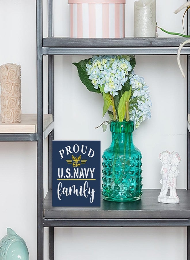 BARREEMO Proud Navy Family Decor Gifts for Navy Mom Dad Family US American Marine Military Patriotic Veterans Day Wood Decorations Sign for Home Office Desk Table Shelf 5 x 5 Inches - Image 3